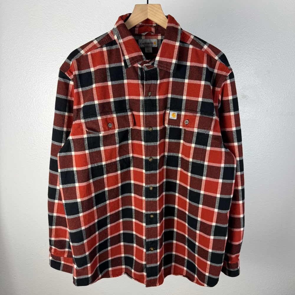 Carhartt Flannel Shirt Red Black Plaid Work Outdoor Original Fit Size Large